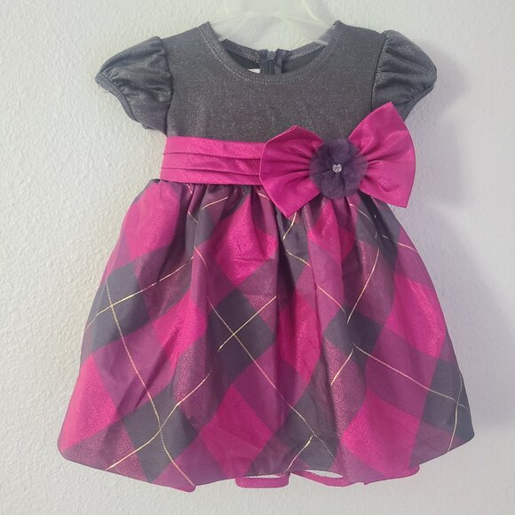 Bonnie Baby Girl Holiday Plaid Party Dress pink and grey with Bloomers Size 6–9M - Picture 1 of 12
